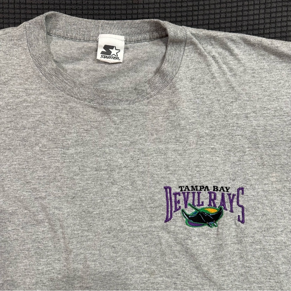Vintage Tampa Bay Devil Rays Starter Shirt Large Gray MLB Embroidered Logo - Picture 2 of 7
